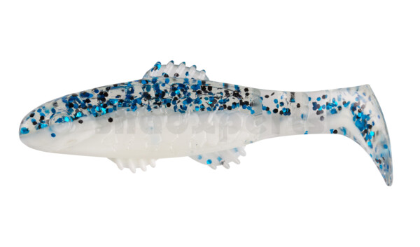 001008B078 Killer Shad 3" (ca. 8,0 cm) reinweiss / klar blau Glitter