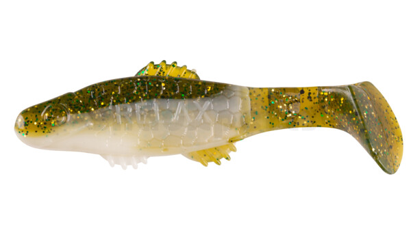 001008B188 Killer Shad 3" (ca. 8,0 cm) reinweiss / olive-tree-Glitter