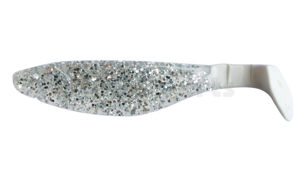 000212064WT Kopyto-River 4" (ca. 11,0 cm) klar silber-glitter / white tail