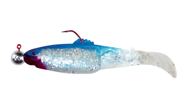 001413M047-12 Diamond Shad 5" (ca. 13,5 cm) bluepearl glitter / blue, mounted on HBA 5/0 12g