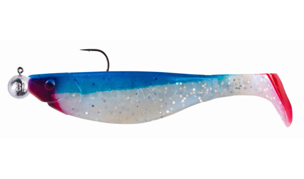 000212M047-10 Kopyto-River 4" (ca. 12,0 cm) bluepearl-glitter / blue, mounted on SXRO 6/0 10g