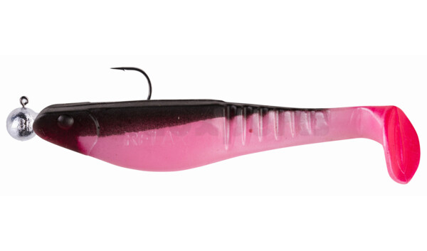 000812M154-14 Shark 4" (ca. 11,0 cm) bubblegum / schwarz, montiert auf SXRO 6/0 10g