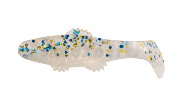 001005B099 Killer Shad 2" (ca. 5,0 cm) goldpearl / clear blue-glitter