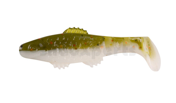 001005B188 Killer Shad 2" (ca. 5,0 cm) white / olive-tree-glitter