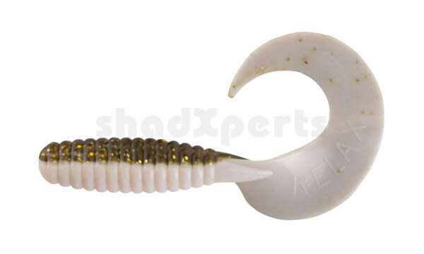 000513B188 Xtra Fat Grub 5,5" laminated (ca. 13,0 cm) white / olive-tree-glitter