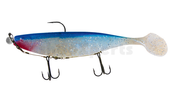 000423M047-20 Xtra-Soft 9" (ca. 23,0 cm) blauperl-Glitter / blau, montiert auf MUXRO 12/0 20g, mit Beihänger-System