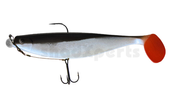 000418M044-25 Xtra-Soft 7" (ca. 18,0 cm) blauperl-Glitter / schwarz, montiert auf MUXRO 10/0 25g