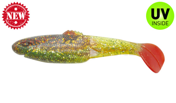 001413B054RT Diamond Shad 5" (ca. 13,5 cm) grün (chartreuse)-Glitter / motoroil Glitter / red tail