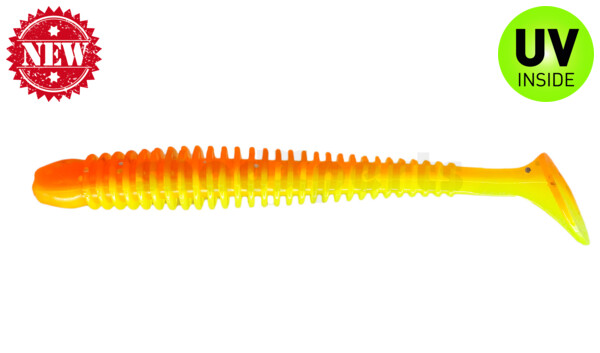 004010B033 Texas 4" (ca. 10 cm) fluogelb  / orange-silber Glitter