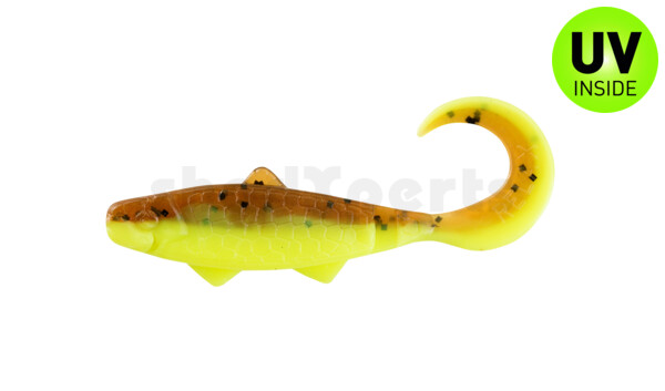 000905B110 Banjo Twister 2" (ca. 5,0 cm) fluogelb  / olivebraun-Glitter