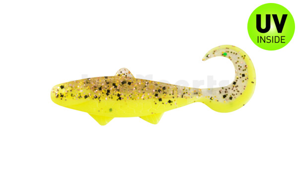 000905B150 Banjo Twister 2" (ca. 5,0 cm) fluogelb  / klar kupfer, schwarz Glitter