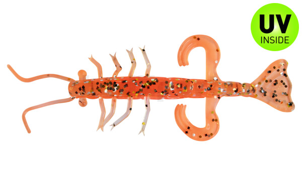 002208B032 Shrimp 3" (ca. 8,0 cm) orange / klar gold,schwarz Glitter