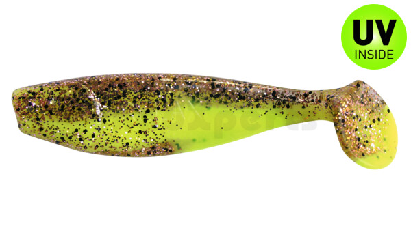 000310B150 Jankes 4" (ca. 11,0 cm) fluogelb  / klar kupfer, schwarz Glitter