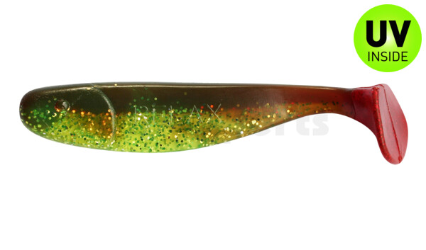 000316B054RT Jankes 6" (ca. 16,0 cm) grün (chartreuse)-Glitter / motoroil Glitter / red tail