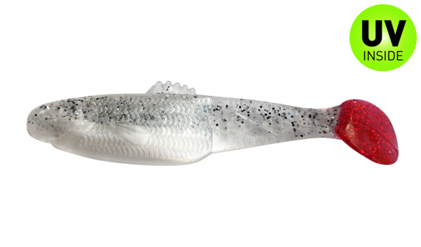 001413B004RT Diamond Shad 5" (ca. 13,5 cm) perlweiss / klar salt´n pepper Glitter / red tail