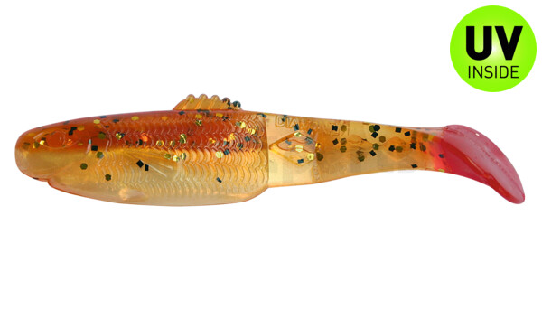 001413B023RT Diamond Shad 5" (ca. 13,5 cm) goldperl / motoroil Glitter / red tail