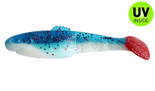 001413B078RT Diamond Shad 5" (ca. 13,5 cm) reinweiss / klar blau Glitter / red tail