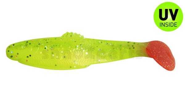 001413B034RT Diamond Shad 5" (ca. 13,5 cm) fluogelb  / fluogrün-Glitter / red tail