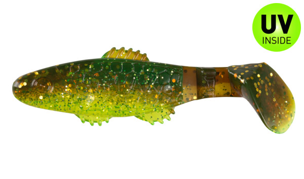 001008B054 Killer Shad 3" (ca. 8,0 cm) grün (chartreuse)-Glitter / motoroil Glitter