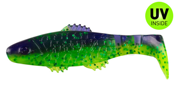 001008B113 Killer Shad 3" (ca. 8,0 cm) grün (chartreuse)-Glitter / blau-violett Glitter