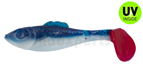 003311B078RT Super Shad 4"" white / klar blue glitter / red tail