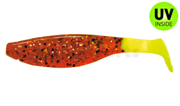 000212220FT Kopyto-River 4" (ca. 11,0 cm) bernstein gold-glitter / fire tail