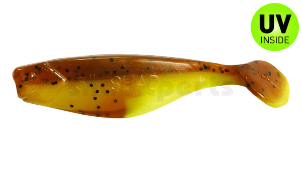 000408B110 Shad 3" (ca. 8,0 cm) fluogelb  / olivebraun-Glitter