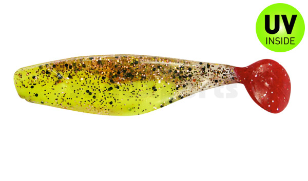 000408B150RT Shad 3" (ca. 8,0 cm) fluogelb  / klar kupfer, schwarz Glitter / red tail