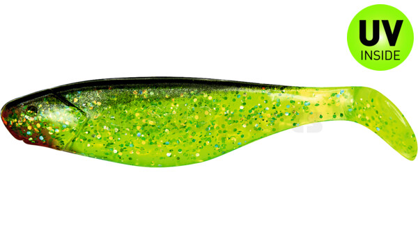 000411067 Xtra-Soft 4" (ca. 11,5 cm) grün(chartreuse)-Glitter / schwarz