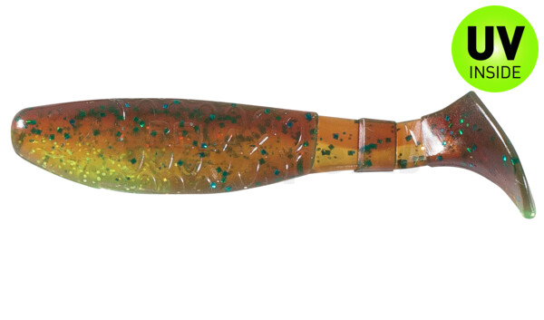 000208B054 Kopyto-Classic 3" (ca. 8,0 cm) grün (chartreuse)-Glitter / motoroil Glitter