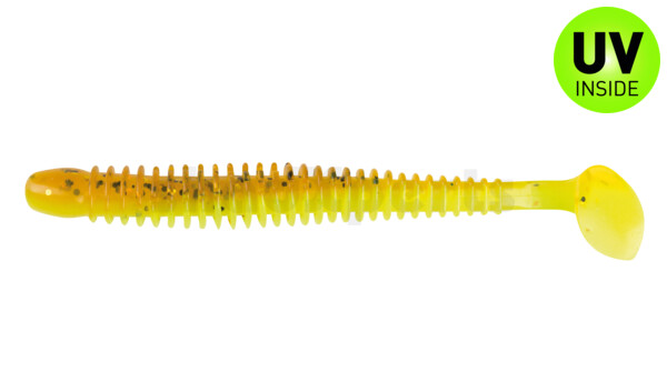 004010B110 Texas 4" (ca. 10 cm) fluogelb  / olivebraun-Glitter