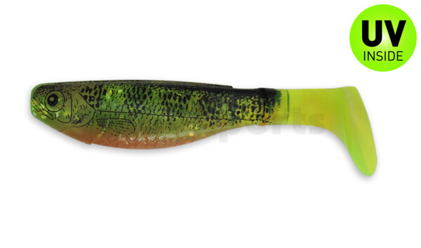 000208066BO Kopyto-Nature 3" (ca. 8,0 cm) grün(chartreuse) Glitter / Barsch / Bauch: orange