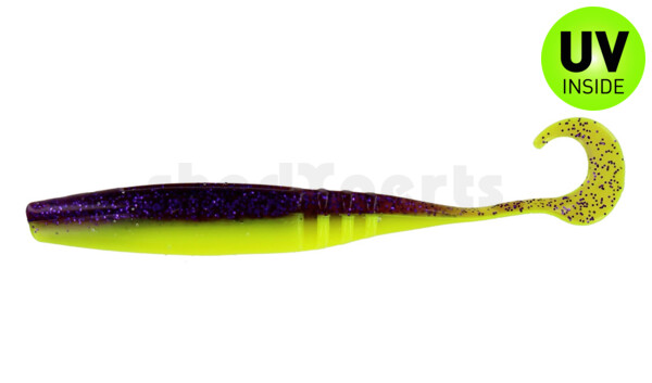 004613022 Jointed Jerk Minnow Curl Tail 5.5" (ca. 13 cm) Purple Glitter/ Opq Chartreuse