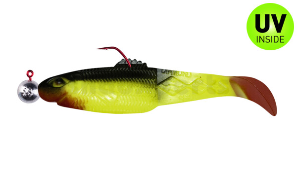 001413M056-12 Diamond Shad 5" (ca. 13,5 cm) silk / black, mounted on HBA 5/0 12g