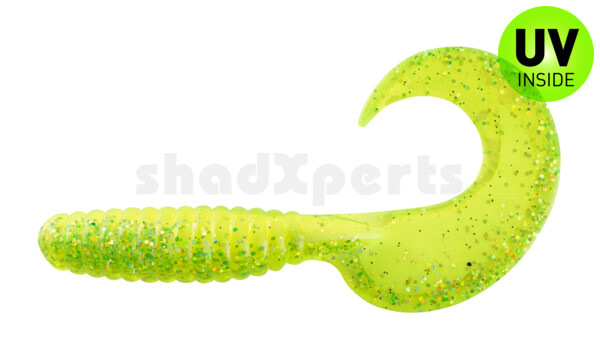 000513B034 Xtra Fat Grub 5,5" laminated (ca. 13,0 cm) silk / neon chartreuse glitter
