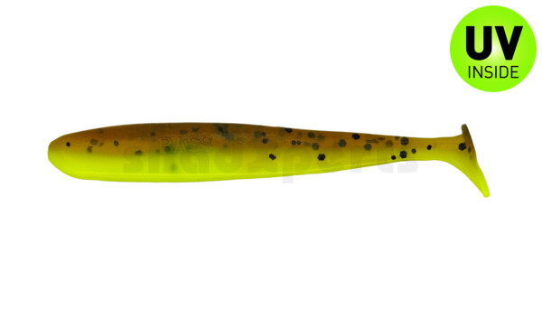 003407B110 Bass Shad 2,5" (ca. 7 cm) fluogelb  / olivebraun-Glitter