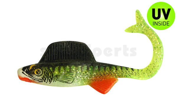 002105-066Z Supernatural Shad Grub 2" (ca. 5,0 cm) grün(chartreuse)Glitter / Zander / Bauch: weiß