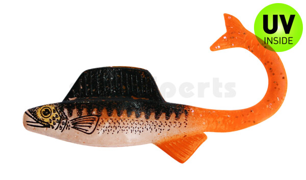 002105-122Z Supernatural Shad Grub 2" (ca. 5,0 cm) fluoorange Glitter / Zander / Bauch: weiß