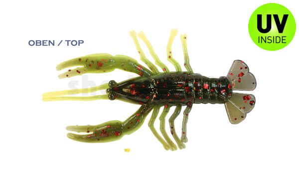 002304CF-07 Baby Crawfish 1" (4,5cm) fluogelb-schwarz roter Glitter