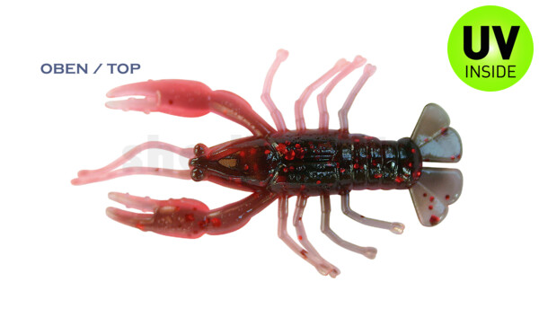 002304CF-05 Baby Crawfish 1" (4,5cm) blutrot-schwarz- mit rotem Glitter