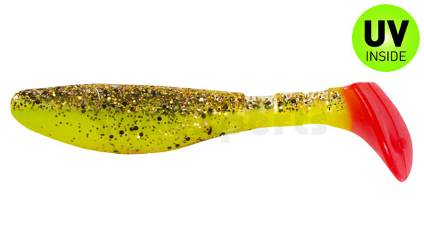 000208B150RT Kopyto-Classic 3" (ca. 8,0 cm) fluogelb  / klar kupfer, schwarz Glitter / red tail