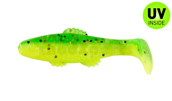 001005B002 Killer Shad 2" (ca. 5,0 cm) silk / lime-orange, black glitter