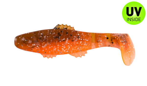 001005B068 Killer Shad 2" (ca. 5,0 cm) orange-glitter / brown amber (olive)-black glitter