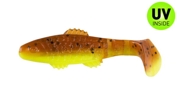 001005B110 Killer Shad 2" (ca. 5,0 cm) silk / brown amber (olive)-black glitter