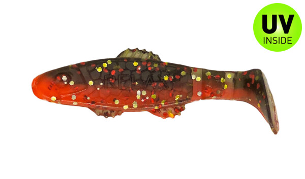001005B317 Killer Shad 2" (ca. 5,0 cm) super red / black red gold glitter