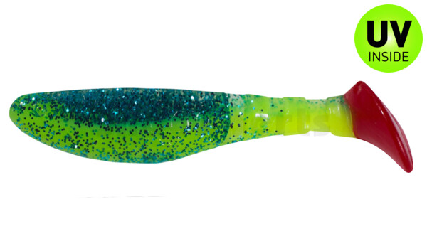 000208B399RT Kopyto-Classic 3" (ca. 8,0 cm) fluogelb / sky-blue Glitter red tail