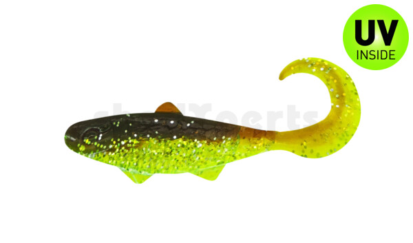 000905B054 Banjo Twister 2" (ca. 5,0 cm) grün (chartreuse)-Glitter / motoroil Glitter