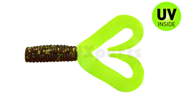 000604DT-304 Twister 2" Doubletail regulär (ca. 4,5 cm) motoroil gold glitter / fire tail