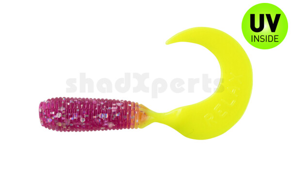 000635274 Twister 1" regulär (ca. 3,5 cm) violett transparent glitter / fire tail