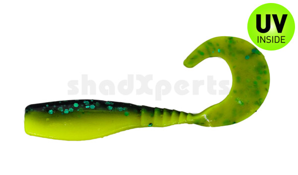 004405005 Curly Tail Crappie Minnow 2"  (ca. 5 cm) Junebug/Chartreuse
